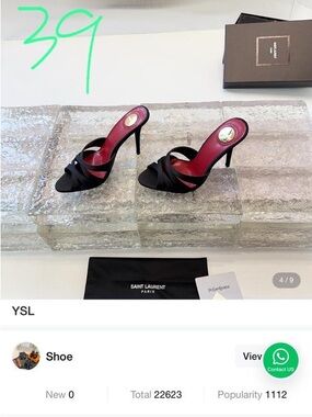 Saint Laurent Black Satin Slide Sandals with Red Insole